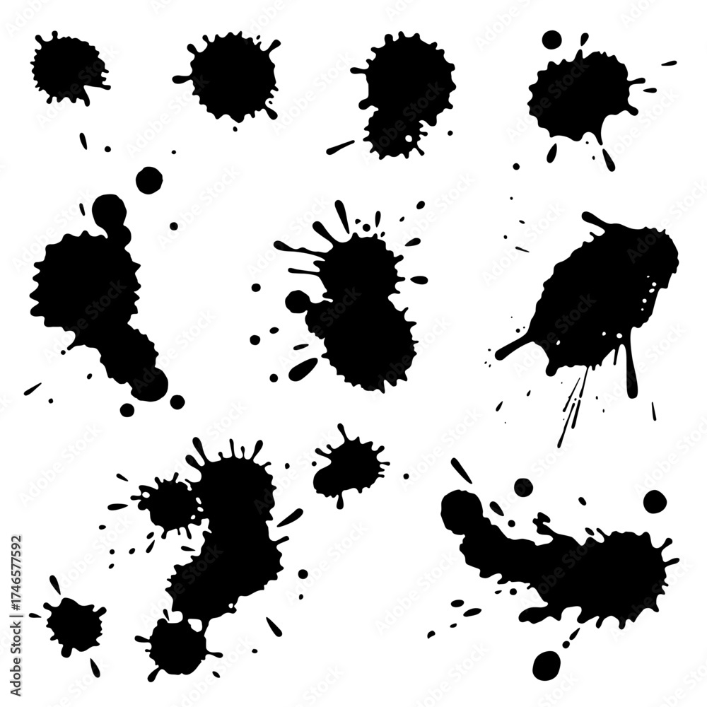 Fototapeta premium Set of hand drawn paint, ink brush strokes, brushes, lines. Dirty artistic design elements, boxes, frames for the text. Abstract black and white background.