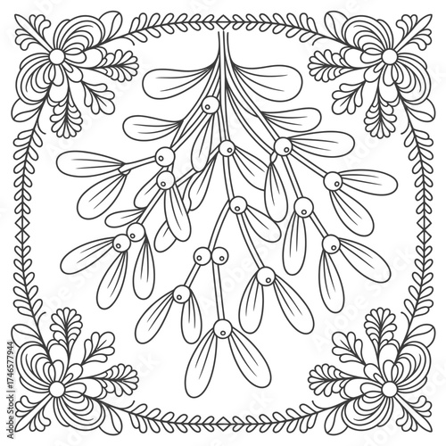 Elegant black and white mistletoe branch illustration festive decorative border vector graphic silhouette vector illustration white background