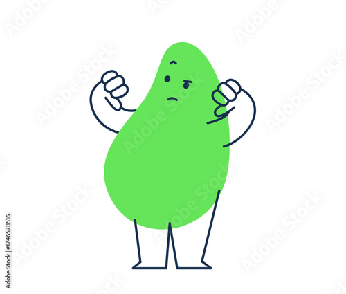 Abstract character. Geometric comic creature emotion. Funny shape shows thumbs down. Vector illustration