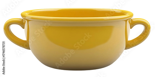 Yellow ceramic cup illustration with handles on a transparent background