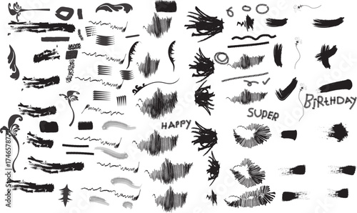 Hand Drawn Ink Brush Strokes Vector Set | Grunge Texture Elements Collection.