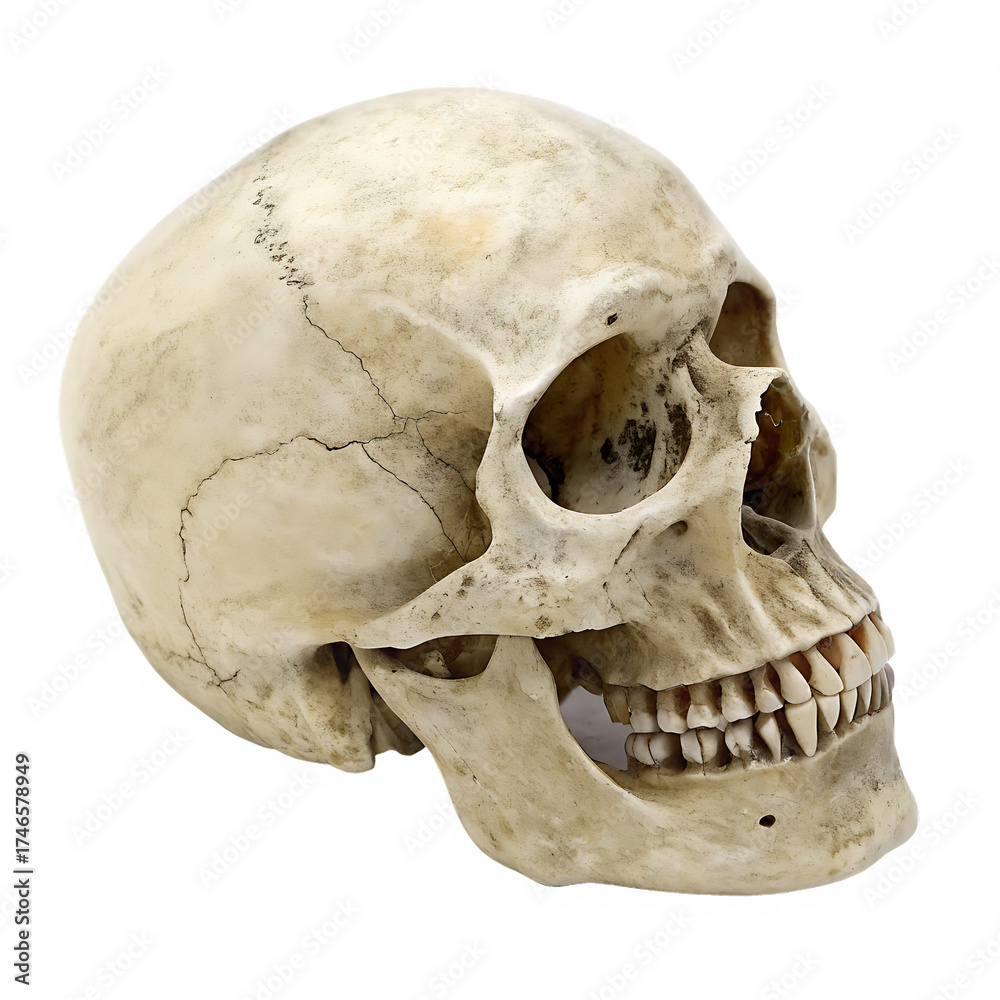 Obraz premium Realistic human skull bone isolated on a transparent background png
