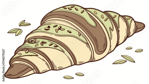Delicious Pastry with Nuts and Chocolate Glaze A Sweet Treat Illustration for Bakery Menus Food Blogs and Packaging Design.