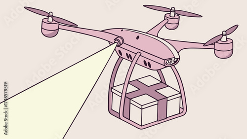 Drone delivering package aerial delivery service quadcopter with cargo technology illustration futuristic delivery gift delivery by drone package transportation innovative logistics unman.