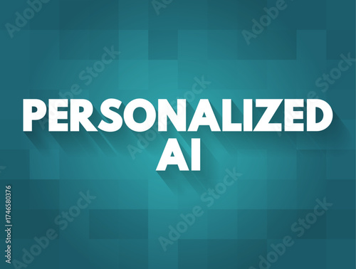 PERSONALIZED AI - bold text with long shadow effect on a modern teal geometric background. Concept of artificial intelligence, customization, and technology innovation design