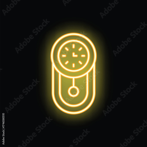 Neon icon of a vintage clock is glowing, symbolizing the passage of time