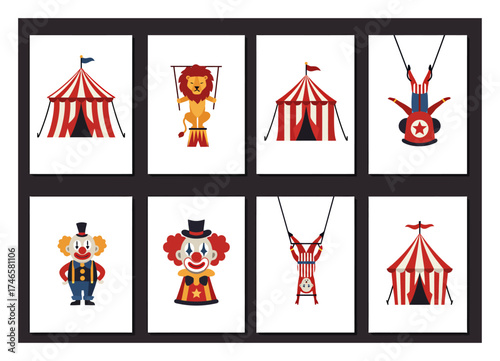 Circus Big Top Illustrations: Clown Hat, Lion Tamer, Trapeze