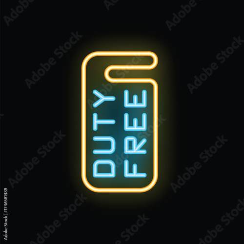 Neon sign showing duty free shopping with hanging door hanger