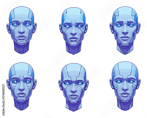 Futuristic Robot Avatar Icons - Neon Cybernetic Profiles
