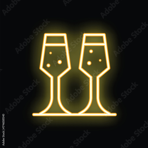 Neon sign depicting two champagne flutes filled with sparkling champagne, creating a festive and celebratory atmosphere