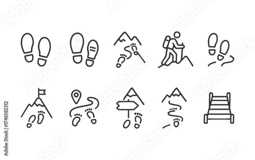 Step footprints paths. footstep prints and shoe steps . shoe tread footprints vector illustration isolated on white background.	