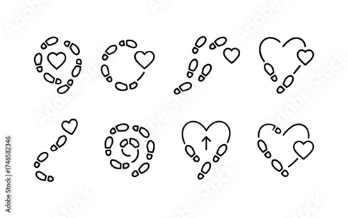 Step footprints paths. footstep prints and shoe steps . shoe tread footprints vector illustration isolated on white background.	