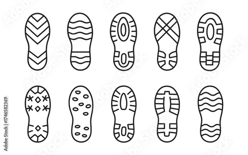 Step footprints paths. footstep prints and shoe steps . shoe tread footprints vector illustration isolated on white background.	