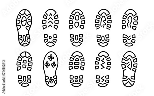 Step footprints paths. footstep prints and shoe steps . shoe tread footprints vector illustration isolated on white background.	