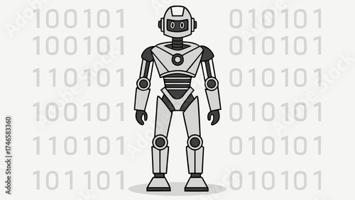 3d rendered illustration of AI robot with binary