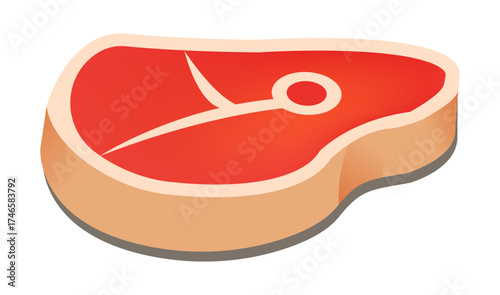 Red steak vector illustration with fat edge, raw meat design for butcher, grill, or restaurant menu graphics.