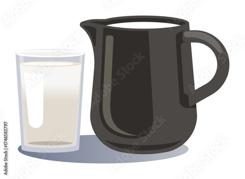 Milk vector illustration with jug and glass, dairy product concept for nutrition, breakfast, and healthy diet design.