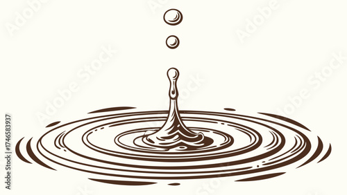 Falling Drop of Liquid Creating Ripples on Water Surface Abstract Splash Illustration Design Element for Branding Packaging and More.