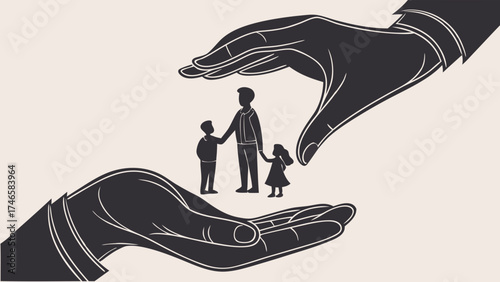 Family Protection Silhouette of a Family Safeguarded by Hands Illustration.