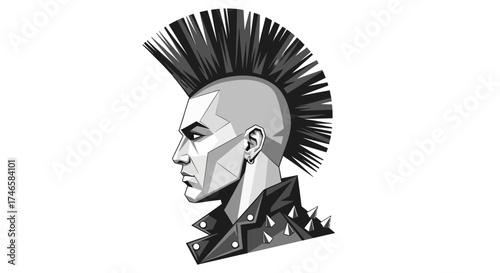 Monochrome punk with mohawk and spiked leather jacket iconic rebellious character