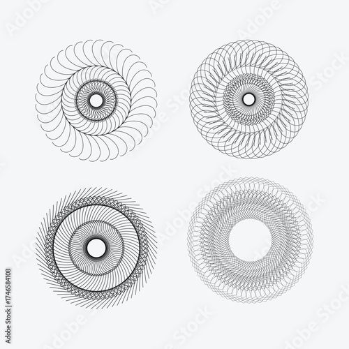 Seamless geometric rosette pattern with circular guilloche ornament design