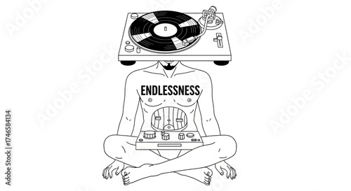 Abstract musical meditation artwork symbolizing the eternal loop of sound and rhythm