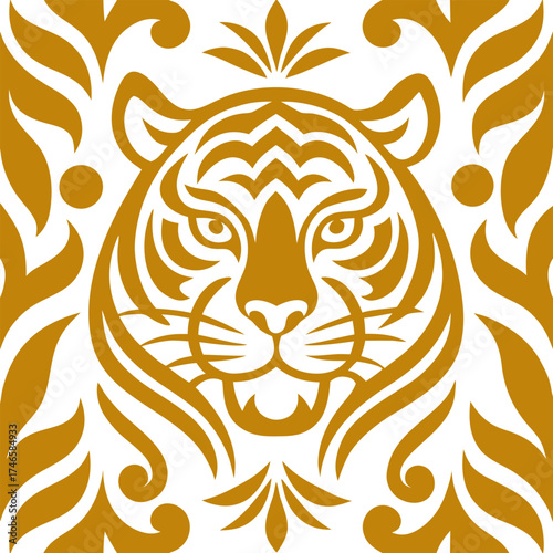 Luxury Tiger Motif Pattern – Elegant Gold Decorative Wallpaper Vector Design