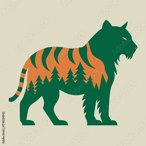 Double Exposure Tiger with Forest Inside – Wildlife Conservation Concept Vector Art