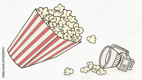 Popcorn and Movie Spotlight Cinema Snack Entertainment Illustration Movie Night Design.