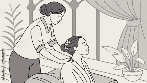 Relaxing Spa Massage Treatment Wellness Serenity and Pampering Illustration.