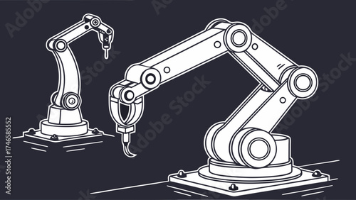 Industrial Robotic Arms Automation Technology Manufacturing Process Mechanical Engineering Illustration.