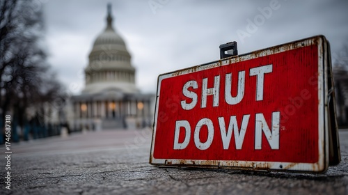 Government shutdown sign closing us capitol building in washington
