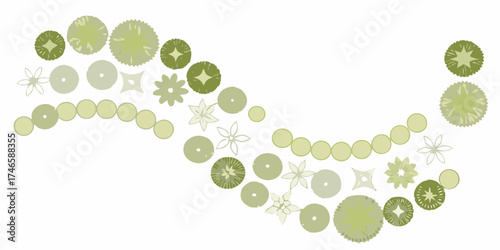 Abstract organic shapes and floral motifs in varying shades of green and beige arranged in a flowing pattern