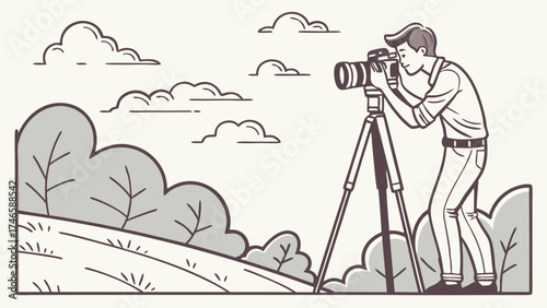 Photographer taking pictures in nature with a tripod.