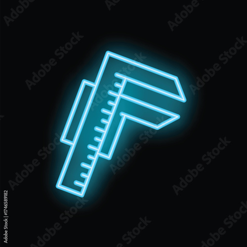 Bright blue neon caliper glowing on a black background