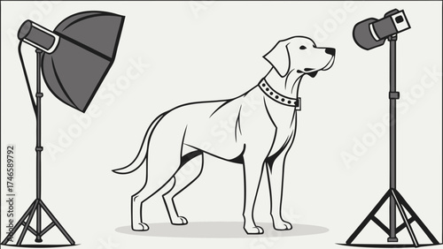 Studio Photography Dog Posing Animal Portrait Lighting Setup Canine Photo Shoot Pet Photography Illustration.