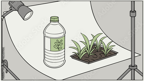 Studio shot of a plastic bottle and seedlings.