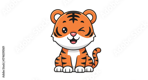 Cute cartoon tiger winking illustration vector on white background art design