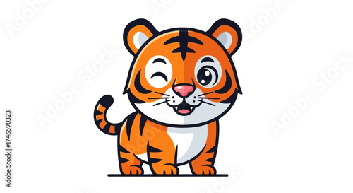 Adorable winking tiger cub cartoon illustration with playful expression and vibrant colors