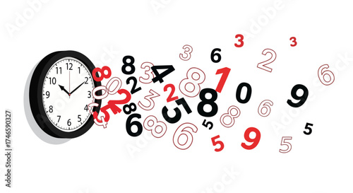 Time flies concept with clock and flying numbers representing time running out quickly