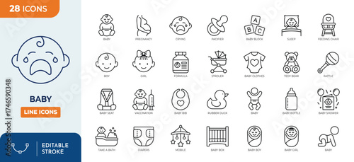 Baby line editable icon set. Vector illustration
