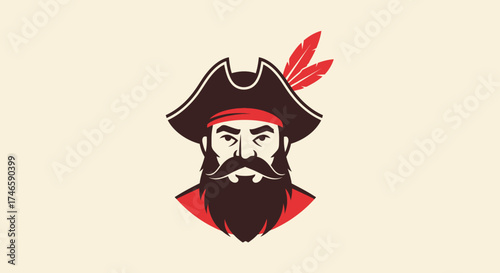Vintage pirate captain illustration with a classic tricorn hat and beard design