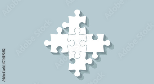 Connected puzzle pieces forming a cross, representing teamwork and solutions concept