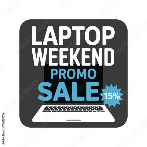 Laptop weekend promo sale with 15 off isolated on white background great deal on computers for a limited time only dont miss out
