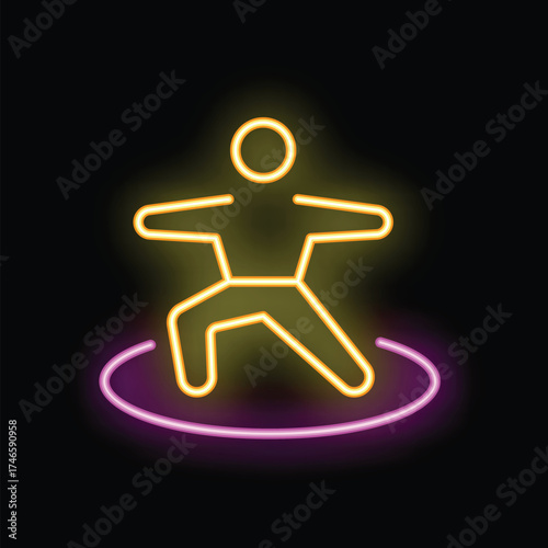 Neon sign representing a person practicing yoga, symbolizing well being and inner peace