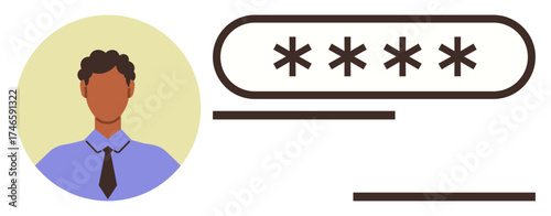 Profile picture next to obscured password input field symbolizing identity protection and online security. Ideal for login, cybersecurity, privacy, accounts, access control, technology, data safety