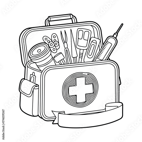 Medical Hand Drawn Coloring Page | Intricate and unique hand-drawn illustration in black and white line art style. Great for digital download, craft projects, and mindful art practice.