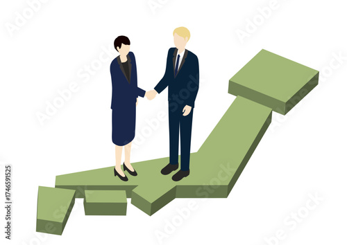 International business partnership handshake on Japan map isometric illustration