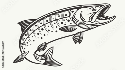 Vintage Line Art Drawing of a Leaping Fish Aquatic Animal Illustration Seafood Design Element.