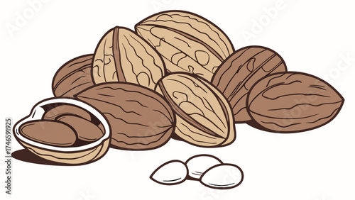 Walnuts shelled nuts nut illustration healthy food snack food design nutcracker ingredient brown nuts kernels healthy eating vegetarian food vegan food organic food natural food fo.